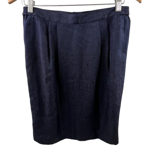 Vintage Silk Jacquard Pencil Skirt Size 24 Inches Length Navy Back Zipper Lined - Picture 1 of 5